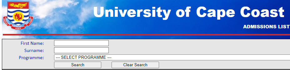 UCC Admission List website