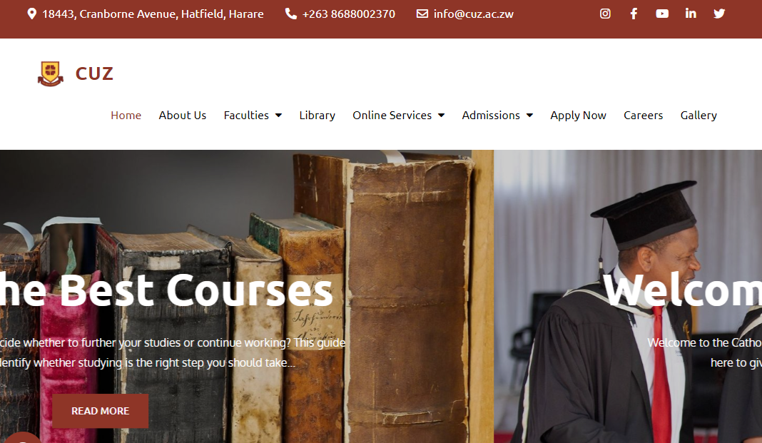 The Catholic University of Zimbabwe (CUZ) website